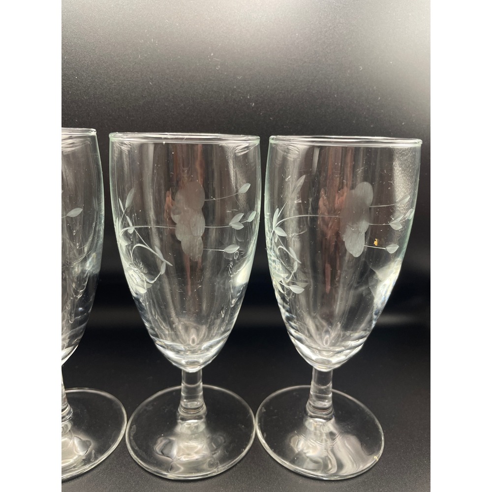 4 Vintage Princess House Heritage Floral Glass Wine Water Goblets Stemware 5" - Picture 3 of 5